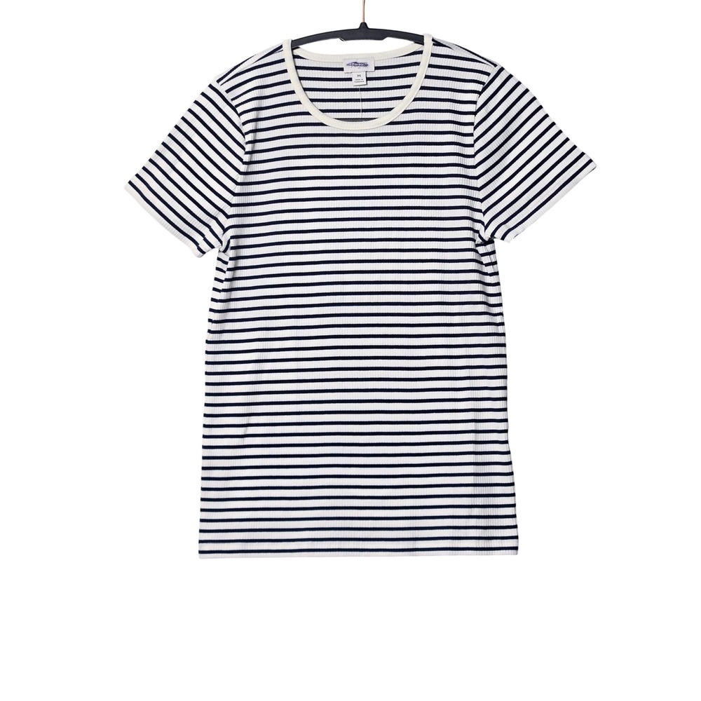 J.Crew Women's Striped Ribbed Short Sleeve Crewneck Tee Navy White M Preppy NWT